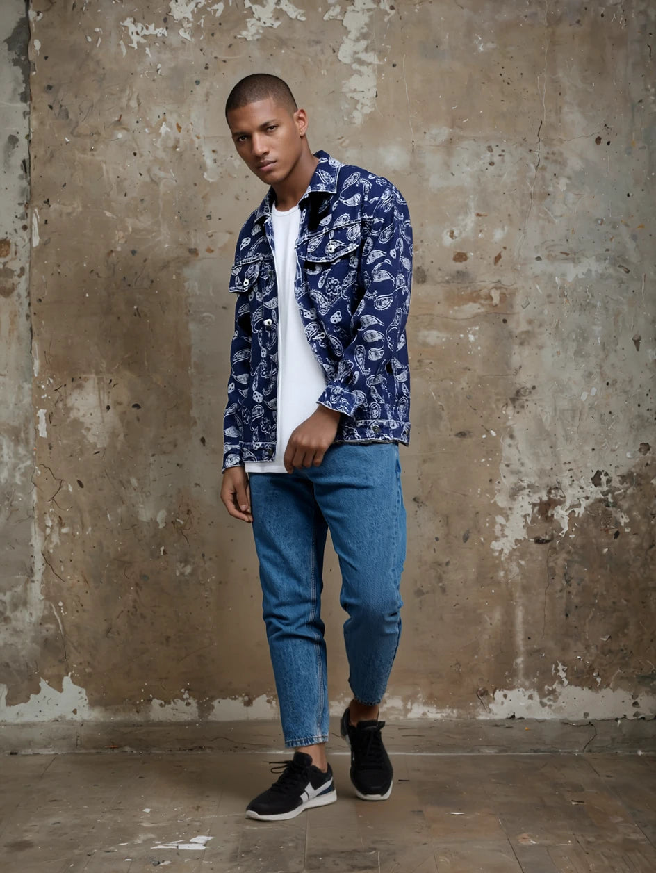 Cashew Printed Denim Jacket