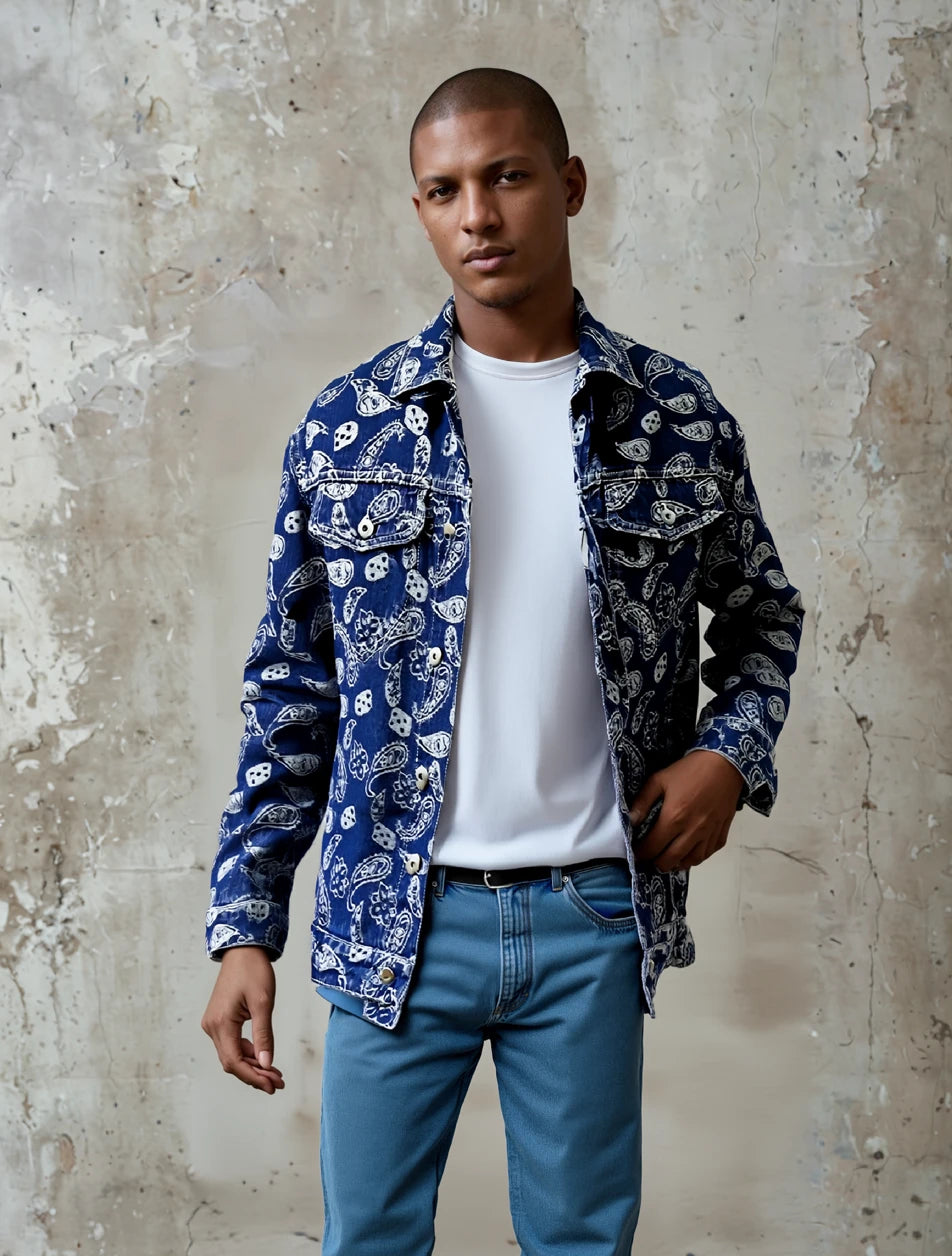 Cashew Printed Denim Jacket