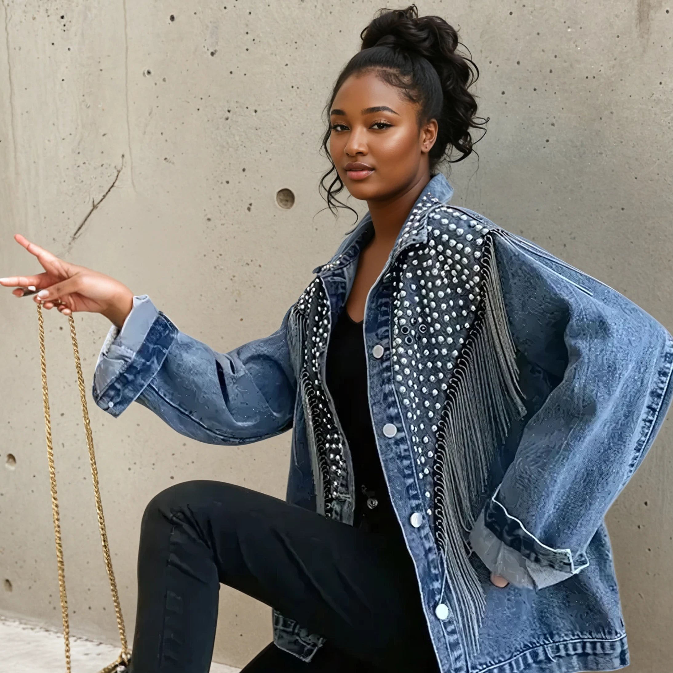 Studded Tassel Denim Jacket