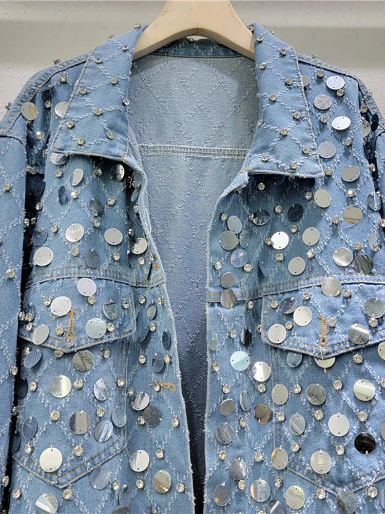 Diamond Beaded Denim Jacket