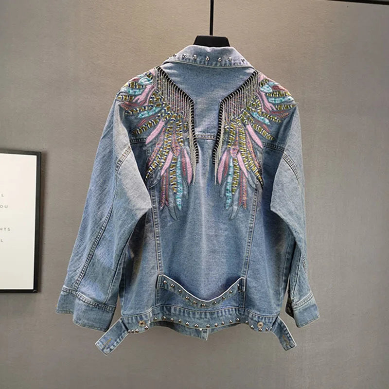 Chain Tassel Wing Denim Jacket