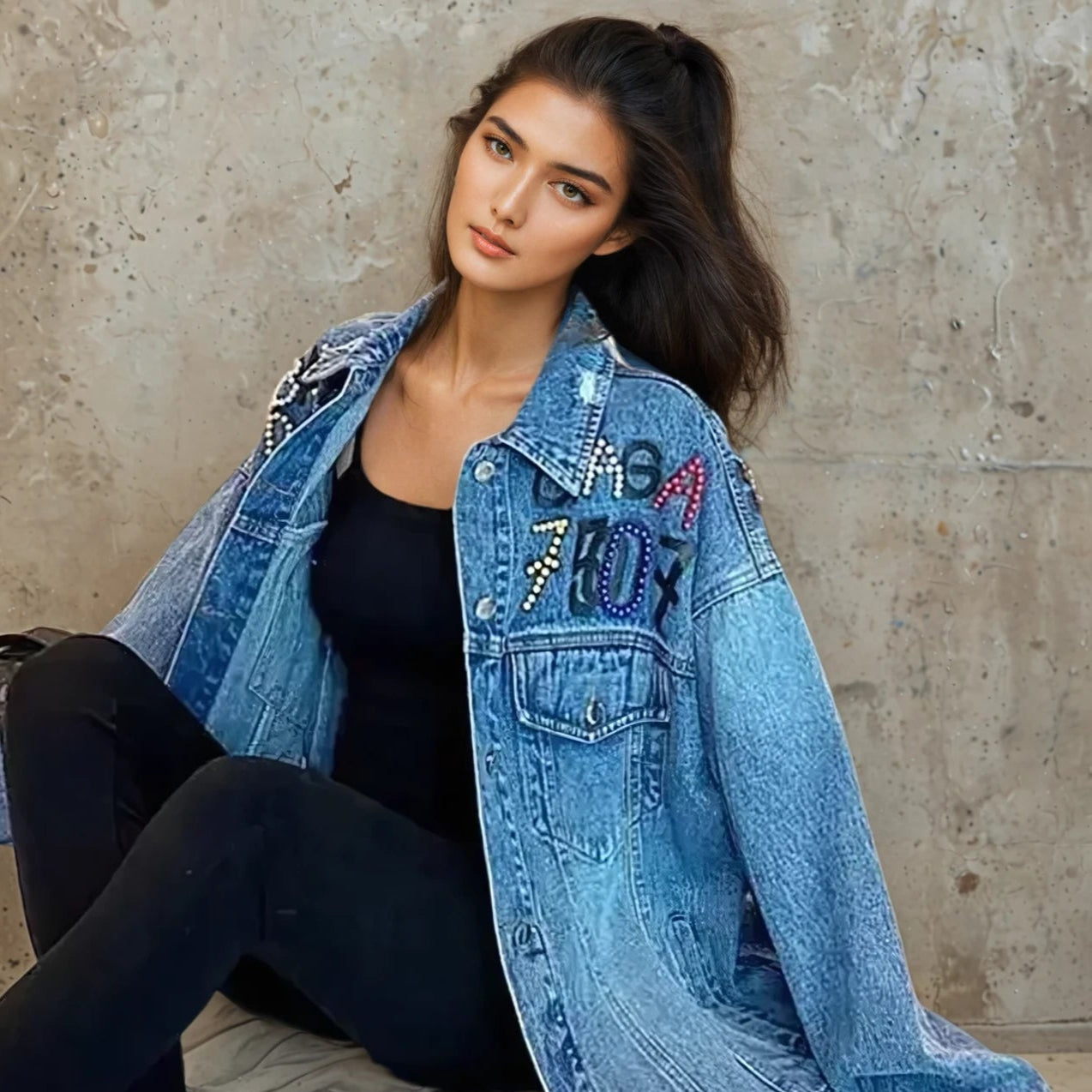 Bear Print Loose Denim Jacket