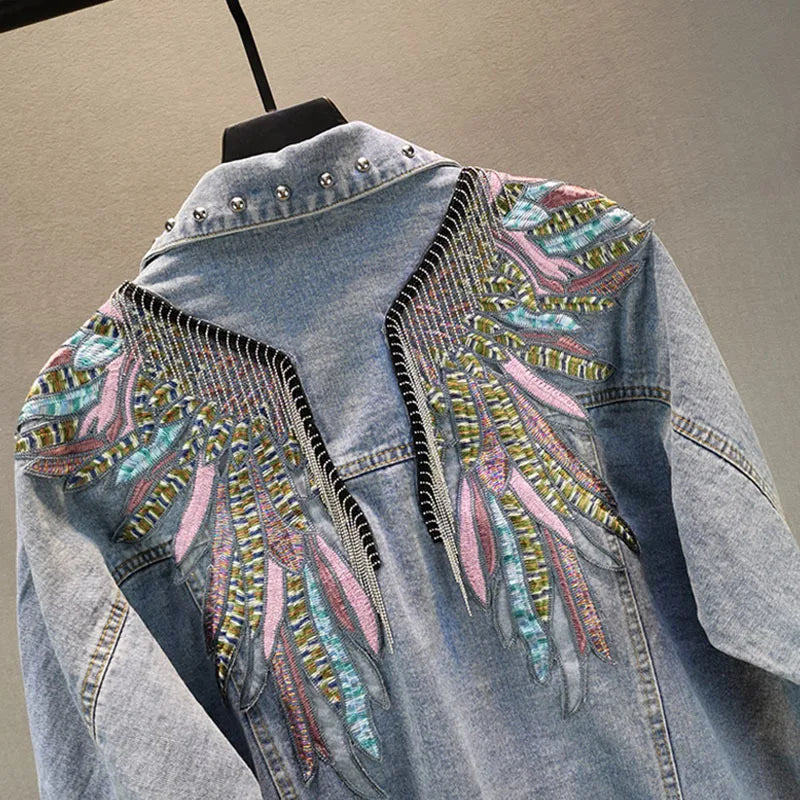 Chain Tassel Wing Denim Jacket