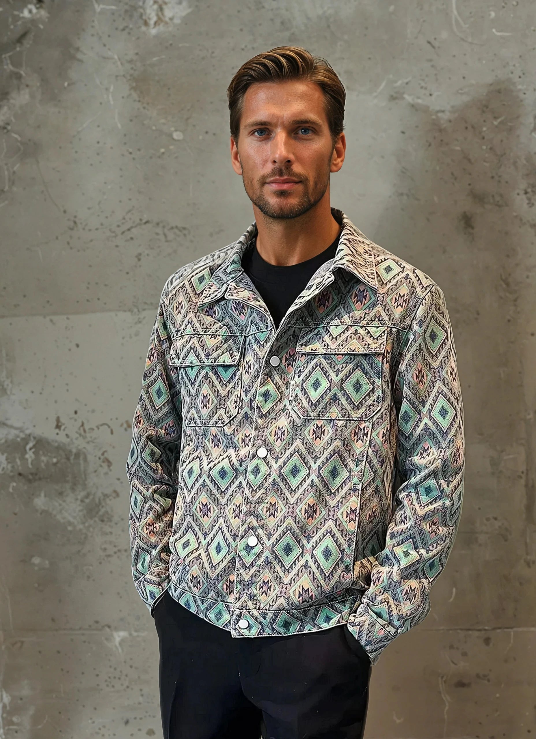 Pattern Print Denim Jacket