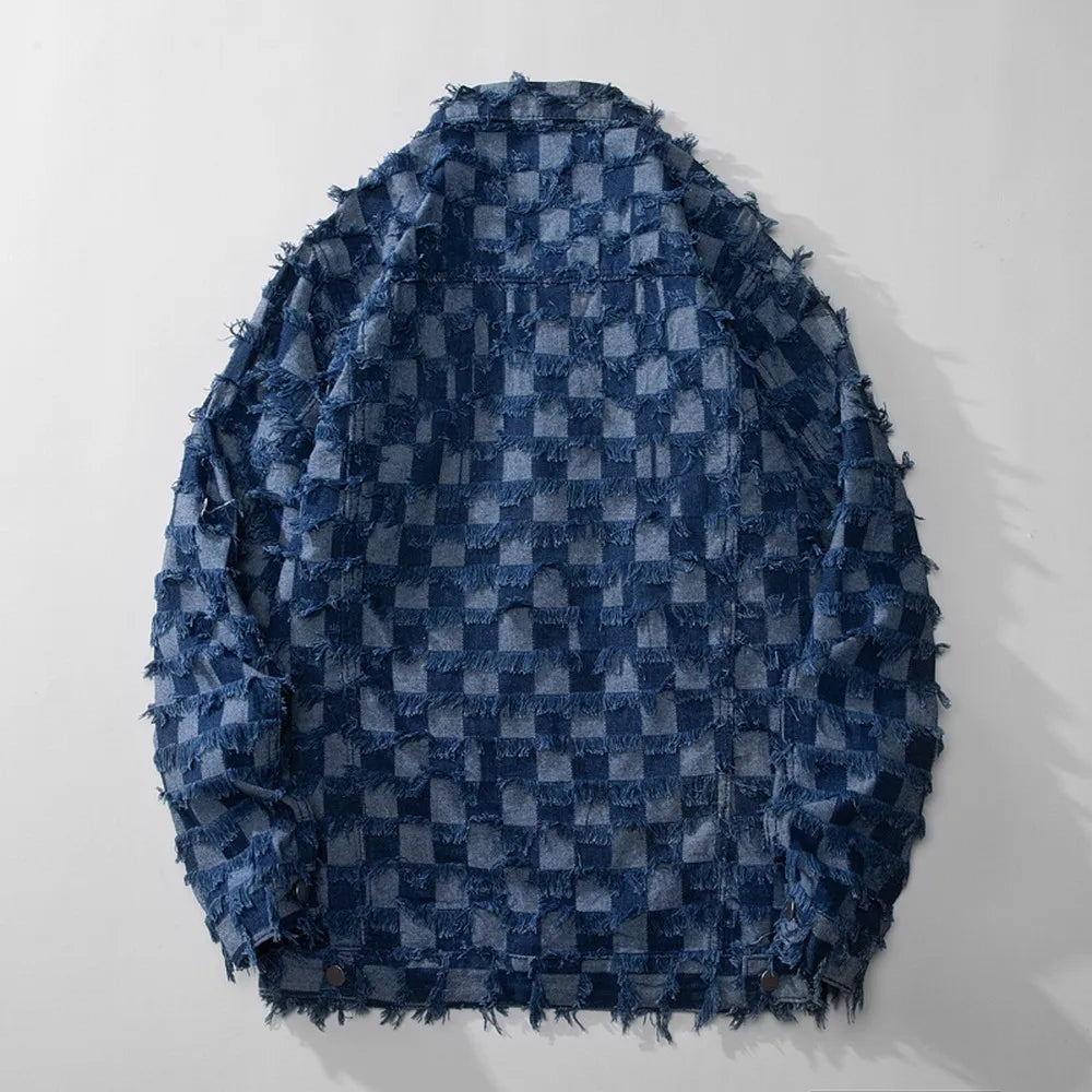 Blue Plaid Retro Denim Jacket