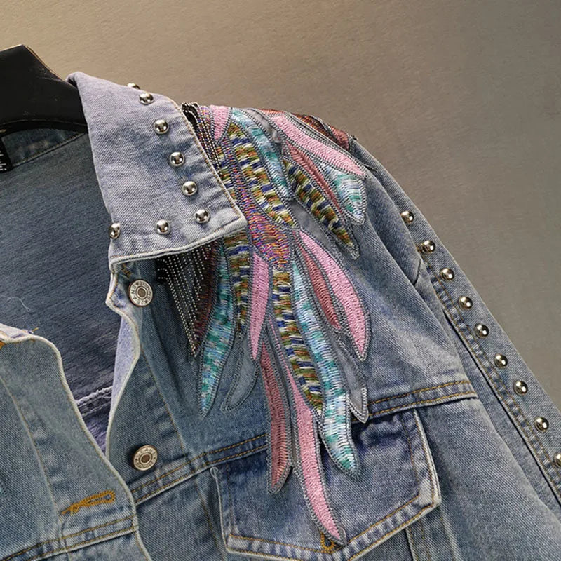 Chain Tassel Wing Denim Jacket