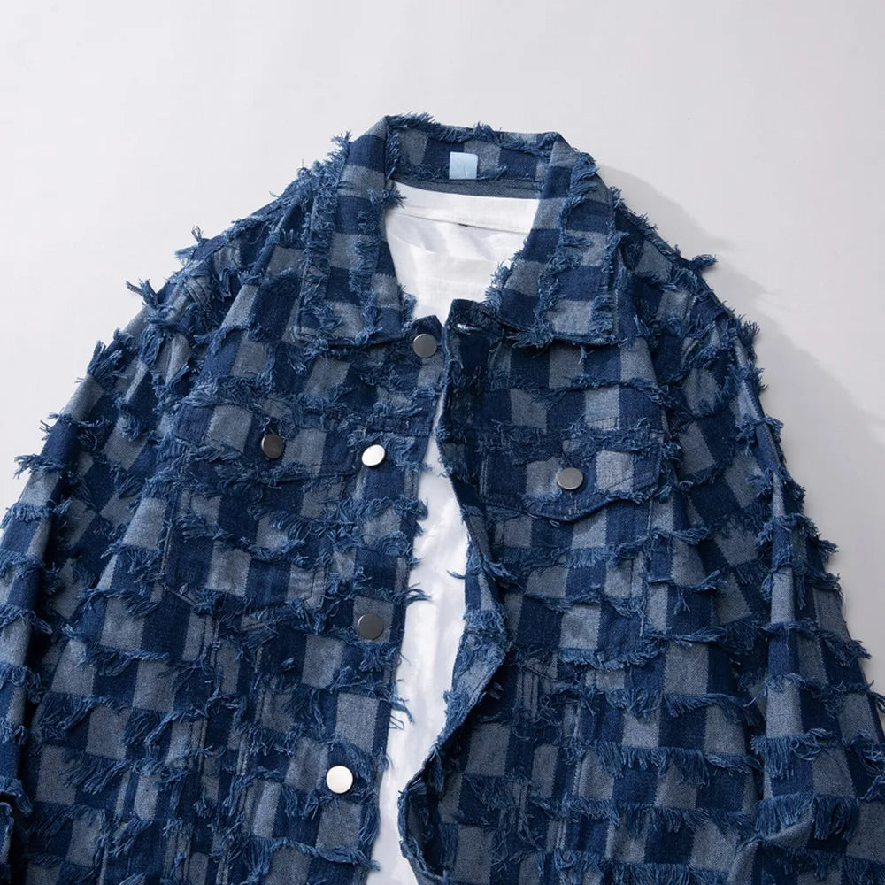Blue Plaid Retro Denim Jacket