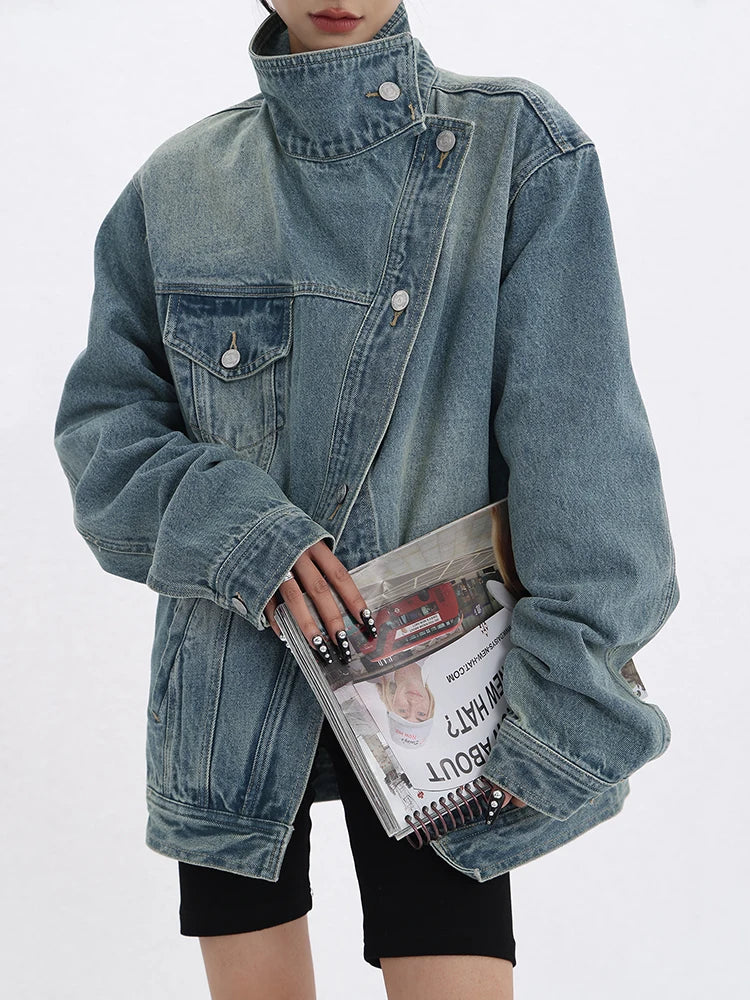 Turtleneck Loose Denim Jacket