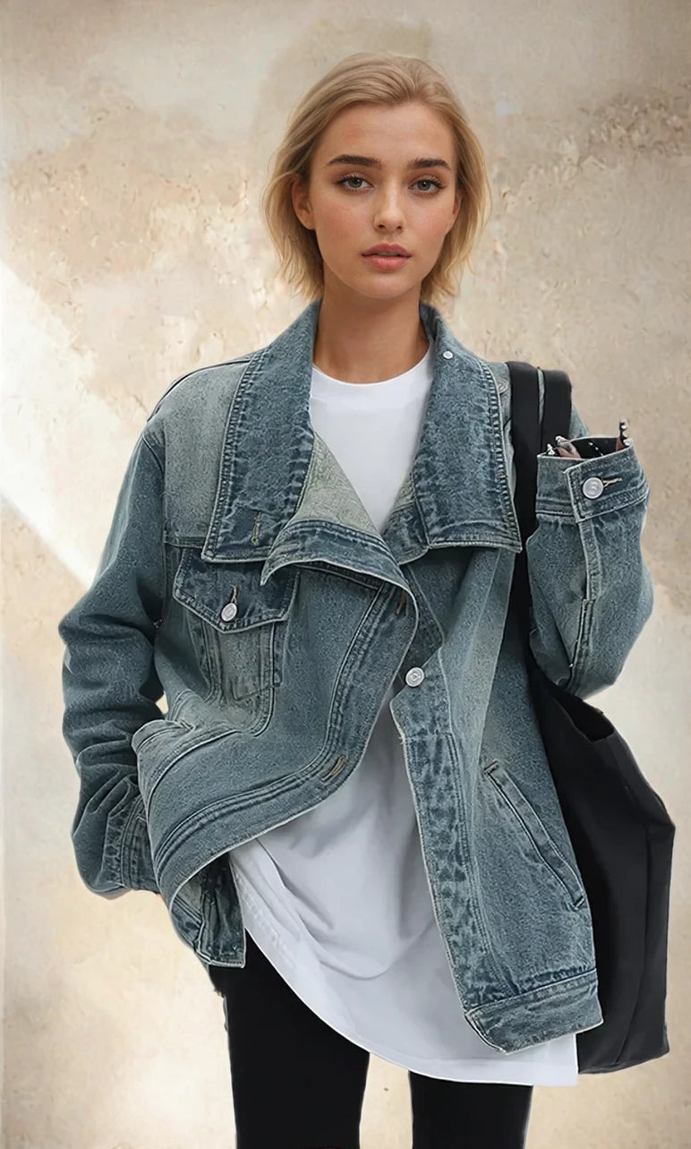 Turtleneck Loose Denim Jacket