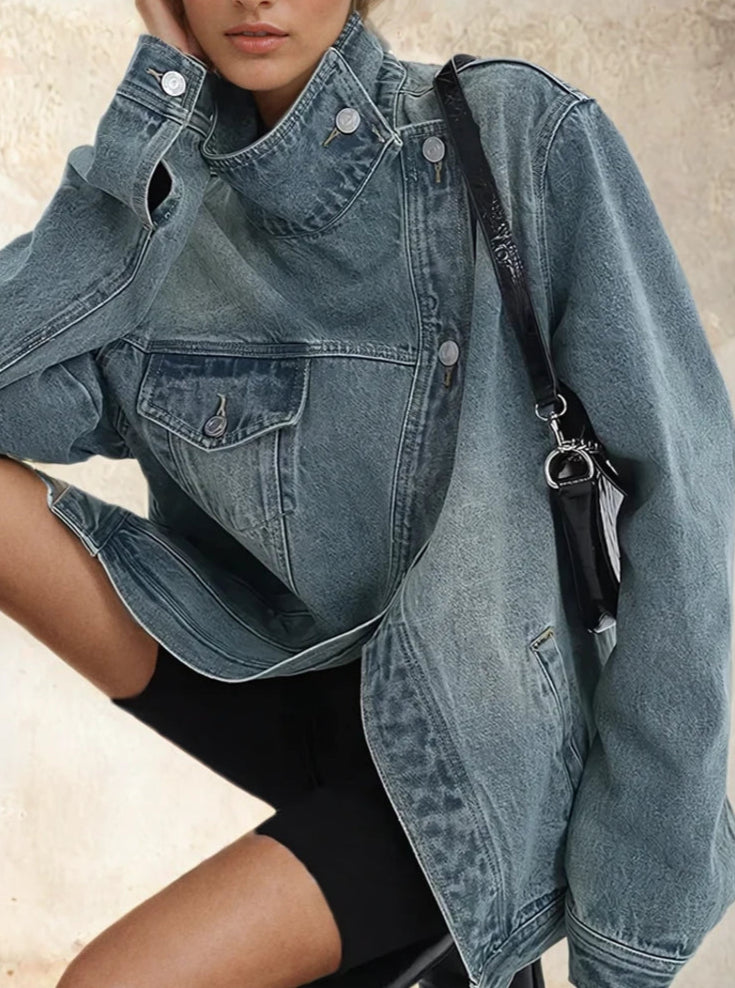 Turtleneck Loose Denim Jacket