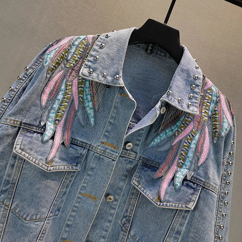 Chain Tassel Wing Denim Jacket