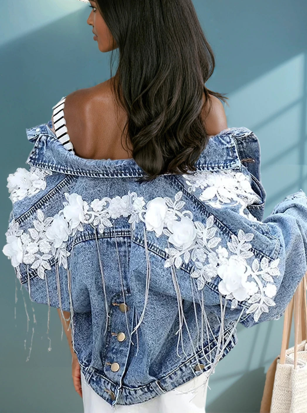 Flower Design Denim Jacket