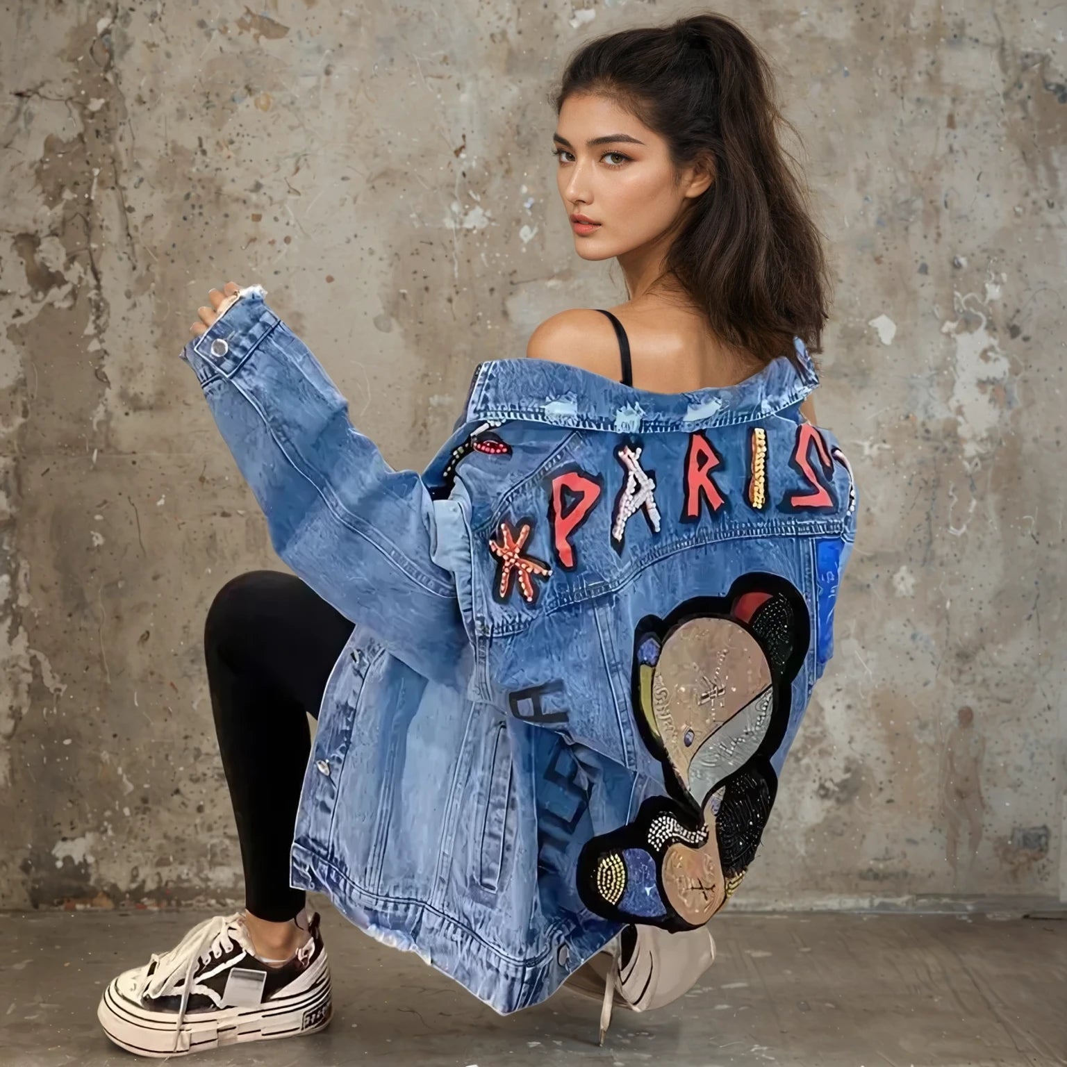 Bear Print Loose Denim Jacket