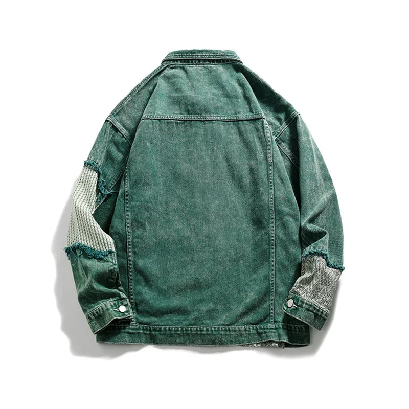 Green Patchwork Denim Jacket