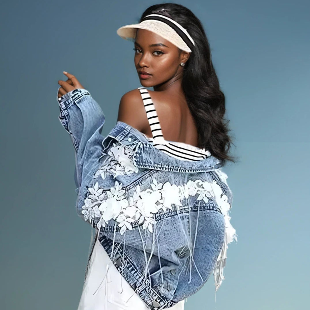 Flower Design Denim Jacket