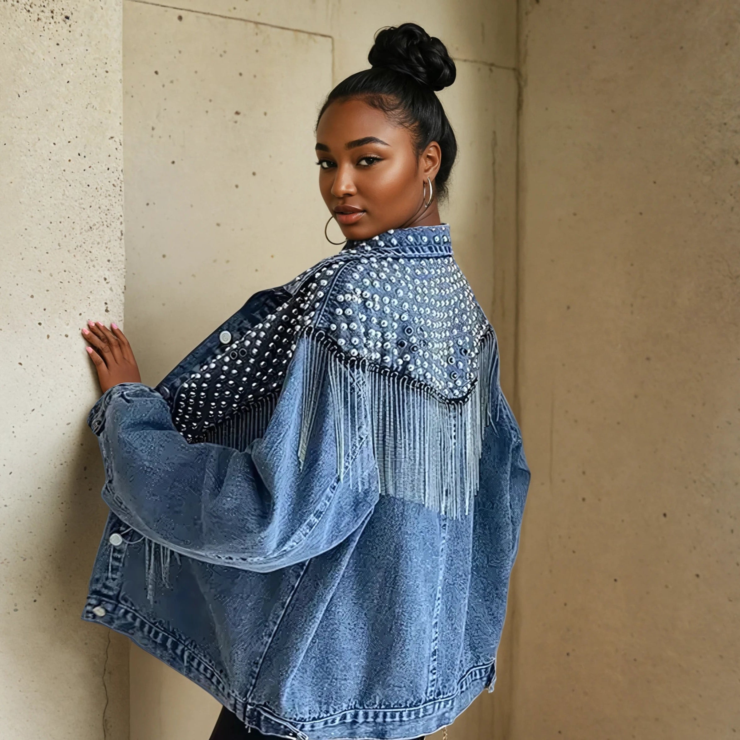 Studded Tassel Denim Jacket