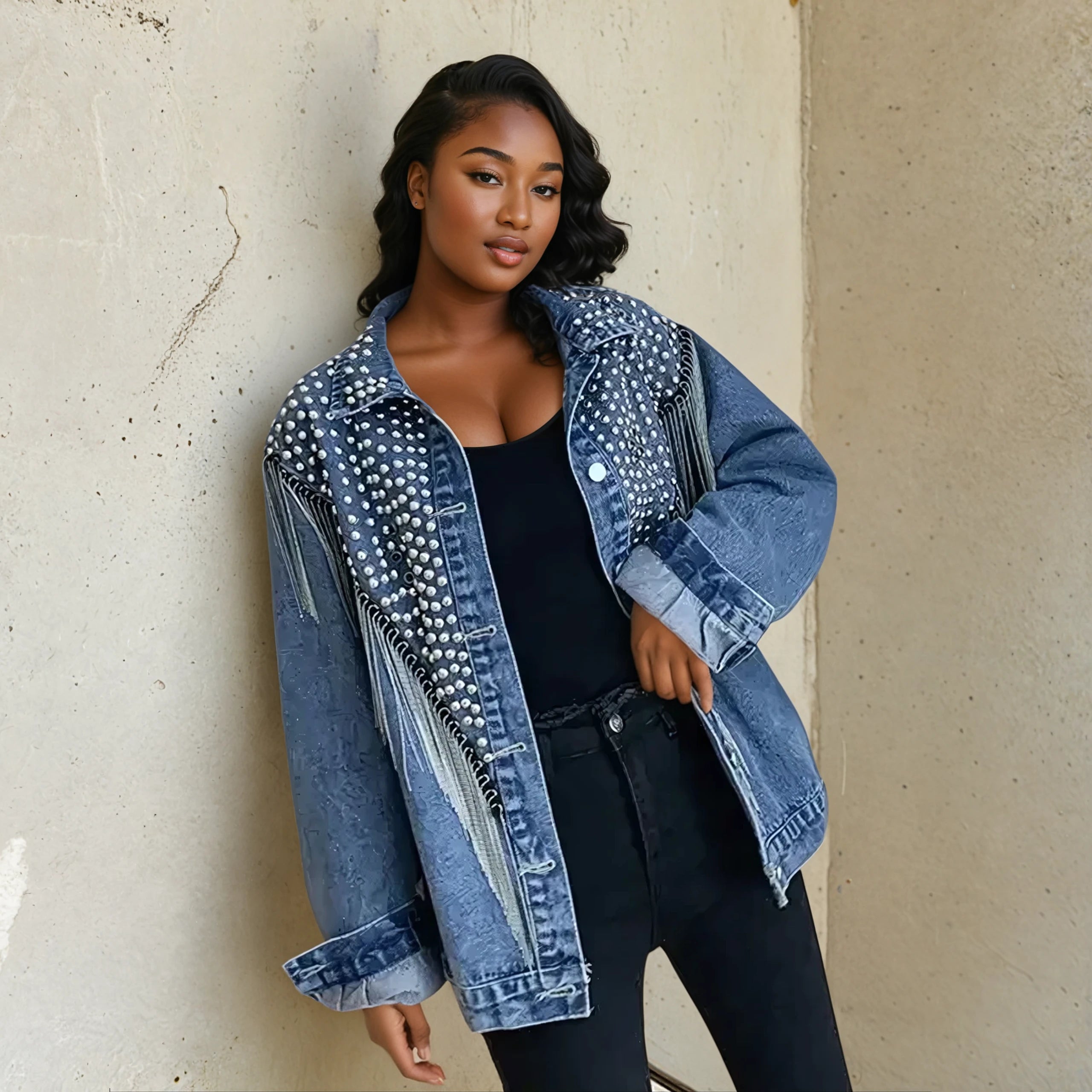 Studded Tassel Denim Jacket