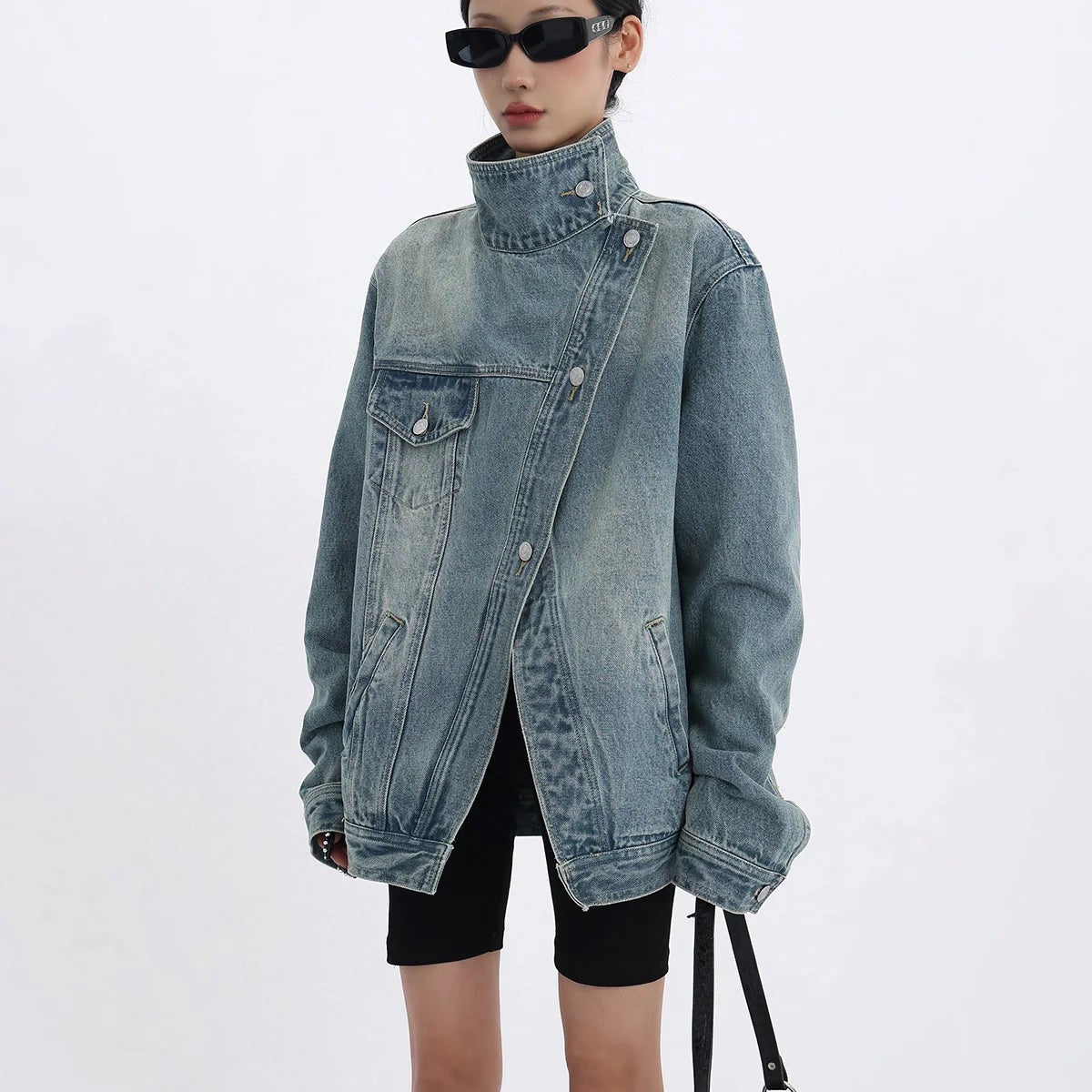 Turtleneck Loose Denim Jacket