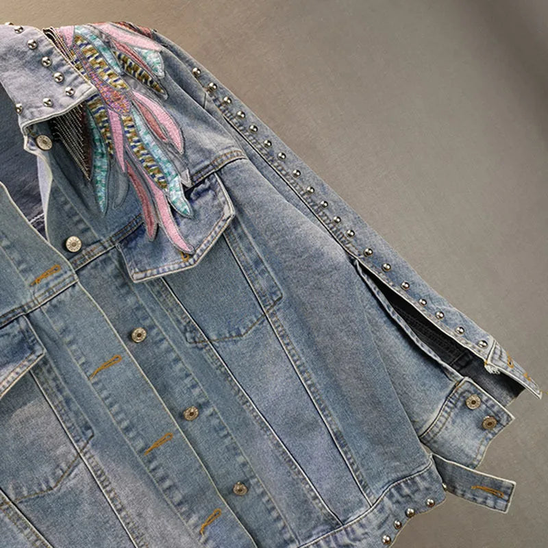 Chain Tassel Wing Denim Jacket