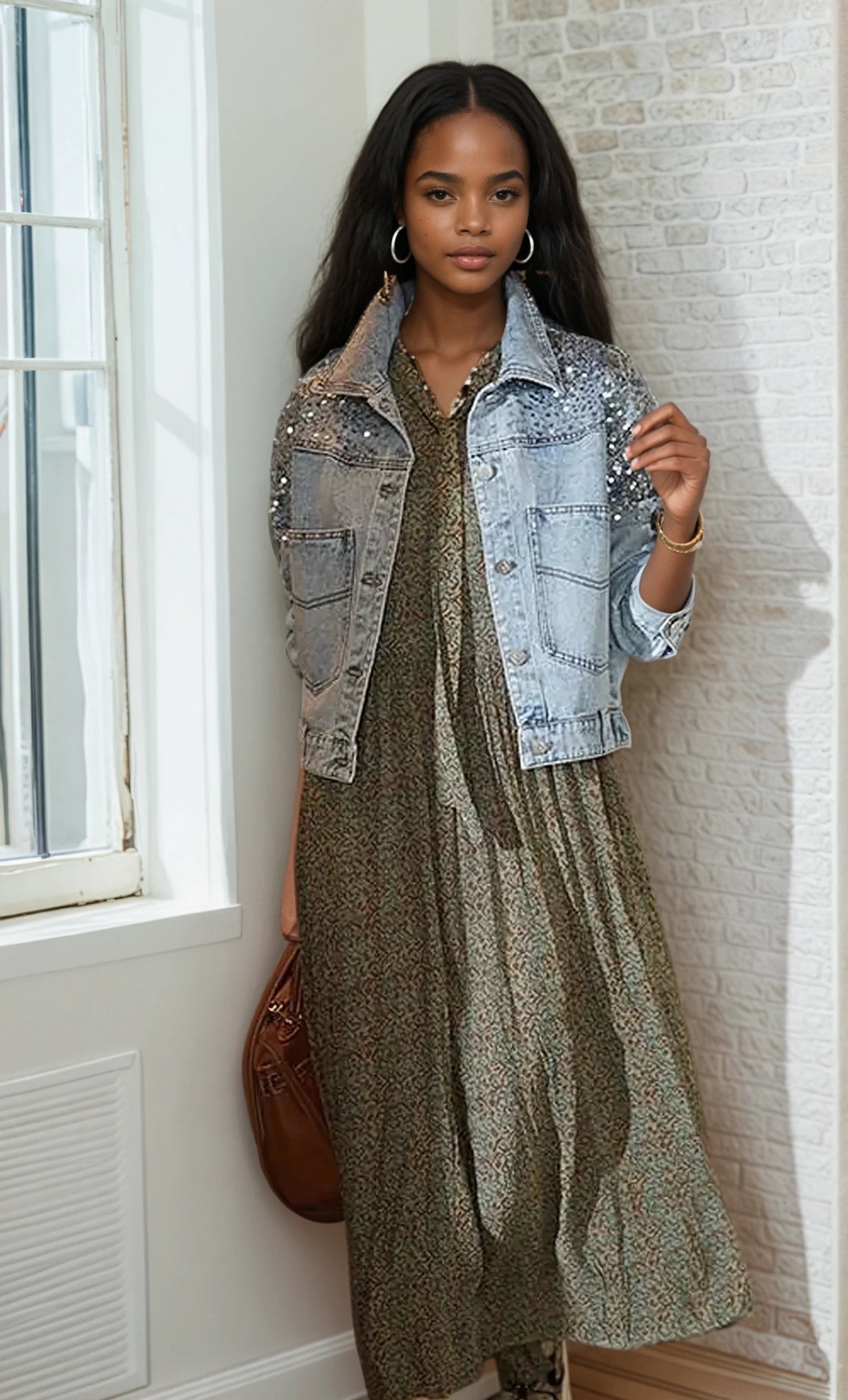 Cropped Sequin Denim Jacket