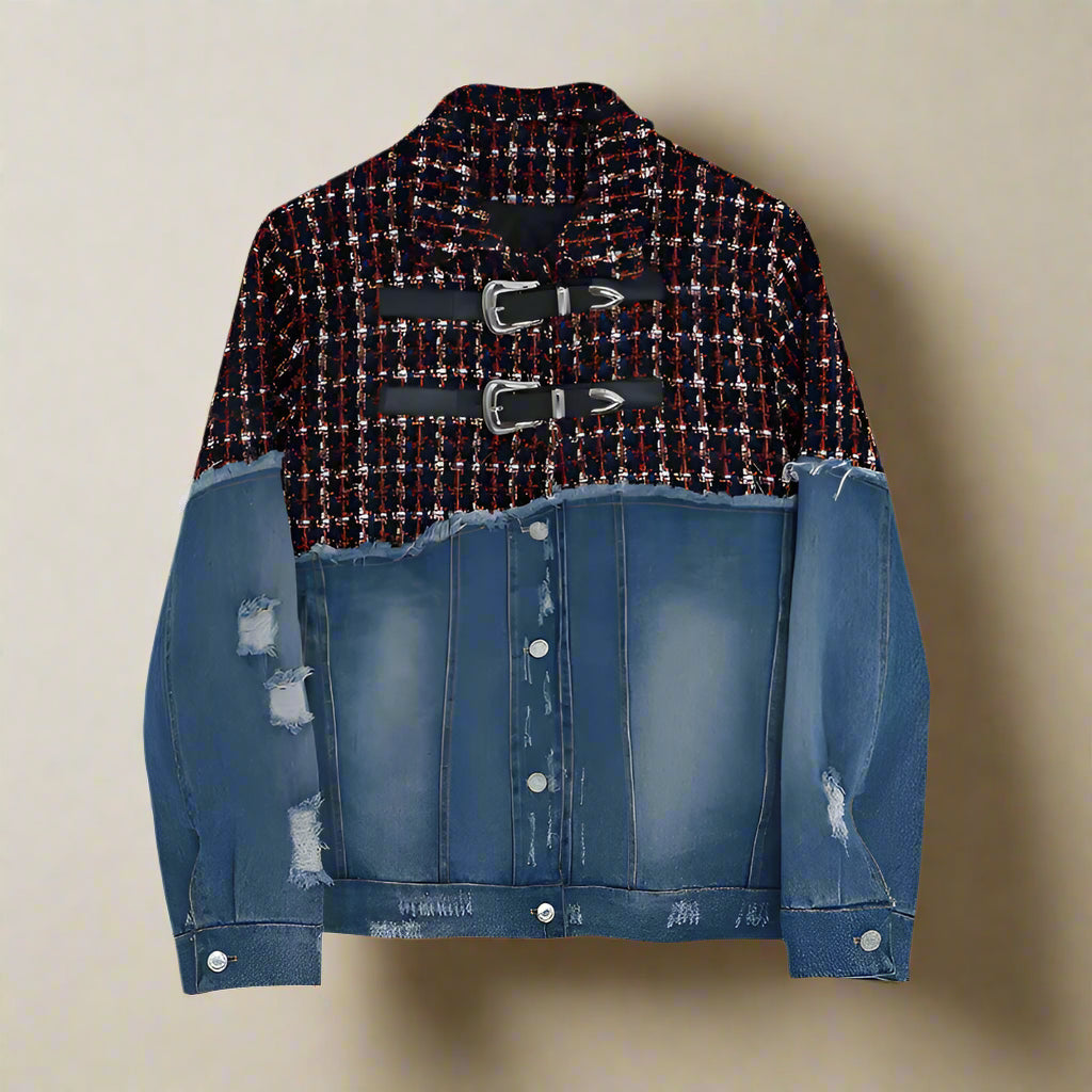 Plaid Splicing Denim Jacket