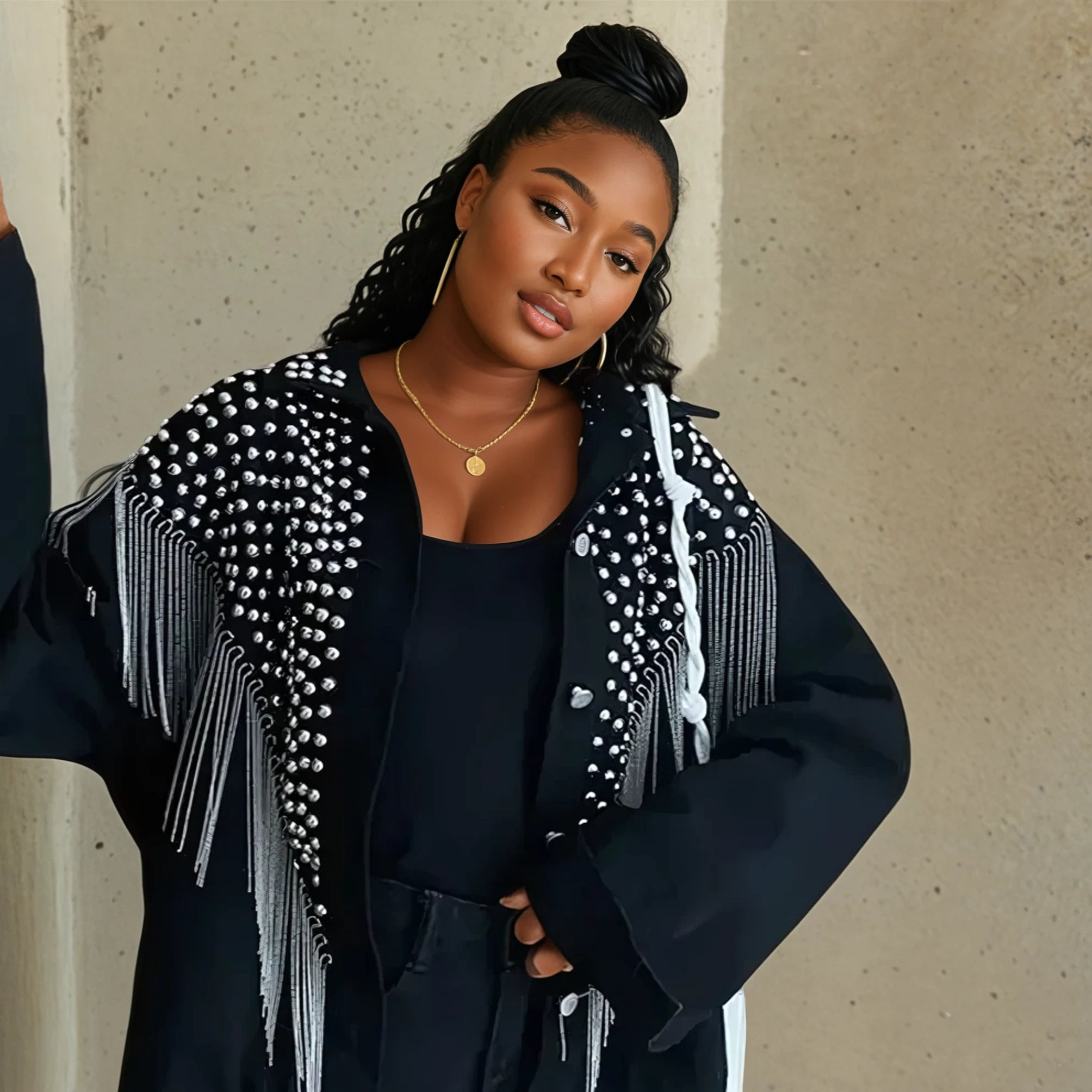 Studded Tassel Denim Jacket