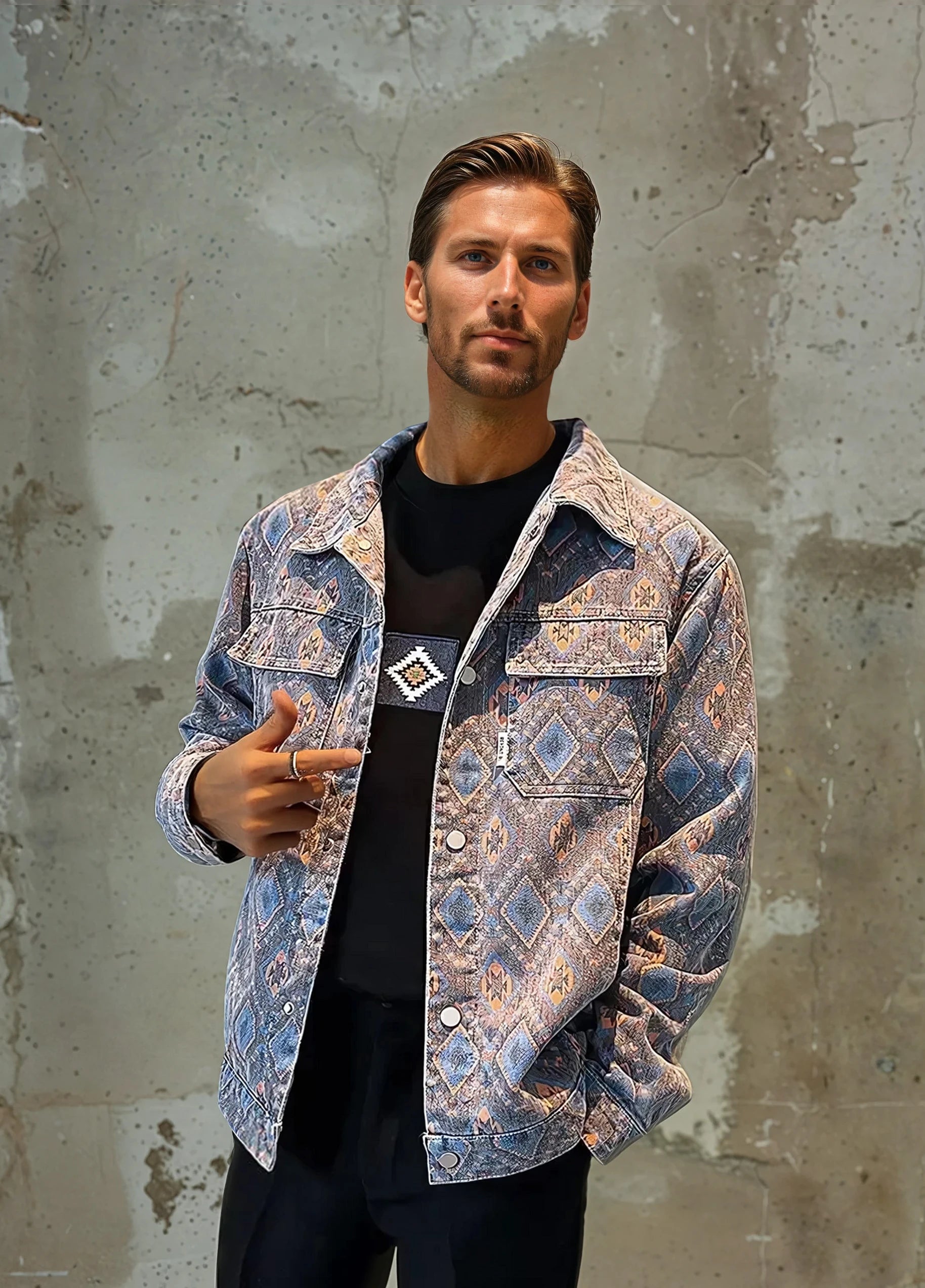 Pattern Print Denim Jacket