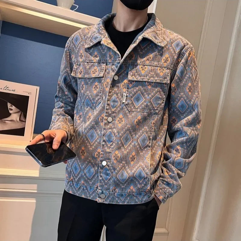 Pattern Print Denim Jacket