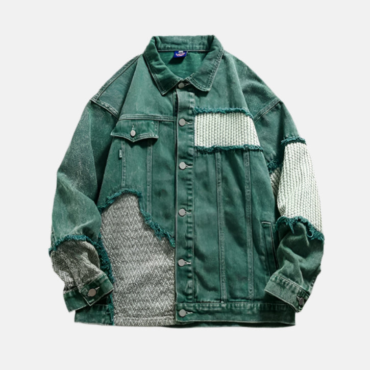 Green Patchwork Denim Jacket