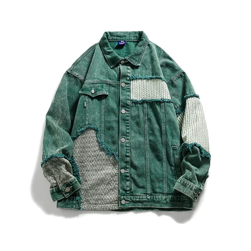 Green Patchwork Denim Jacket