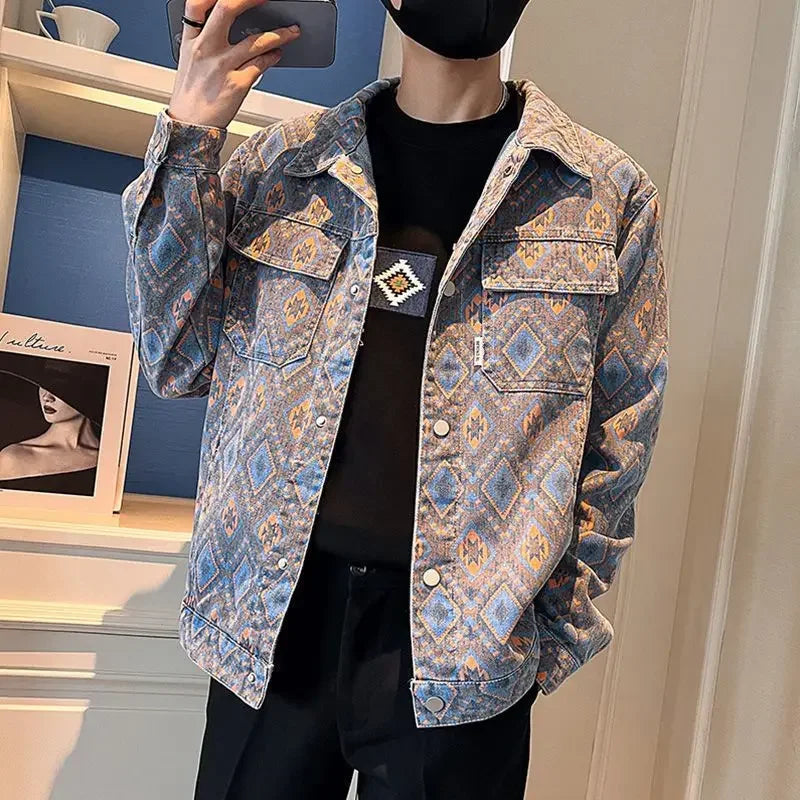 Pattern Print Denim Jacket