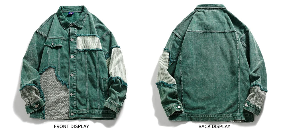 Green Patchwork Denim Jacket